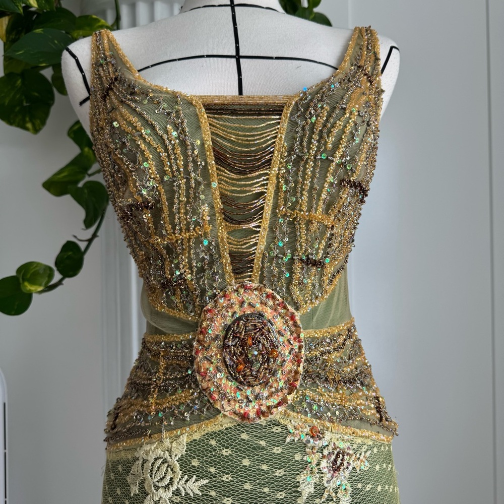 Elegant Green and Gold Maxi Dress